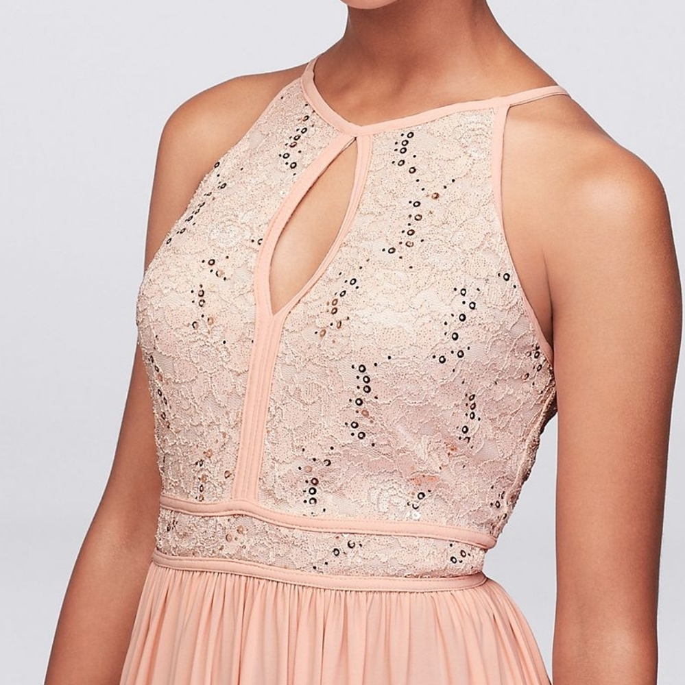 Morgan & Co Lace Keyhole Gown in RoseGold
